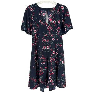 Suzanne Betro Floral Dress 2X Flutter Sleeve V Neck Boho Romantic New